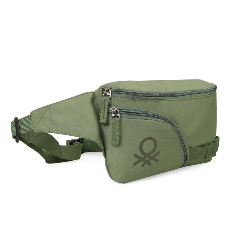 Image of United Colors of Benetton Drift 2L Waist Pouch - Olive, Water-Resistant Fanny Pack with Adjustable Strap, for Travel, Commute & Daily Errands