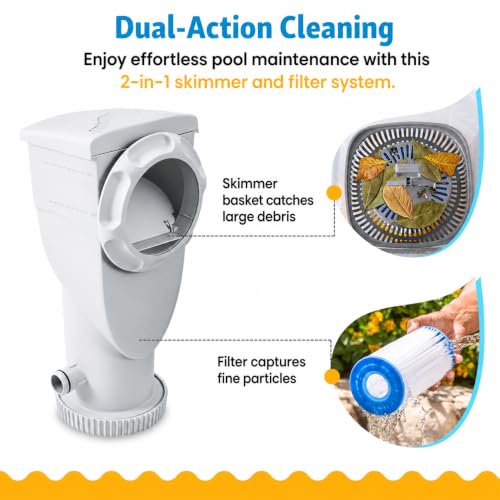 Image of Summer Waves SFX1000 Complete Skimmer Filter Pump System for Above Ground Pools, 1000GPH, White, with 1.5 inch Fittings and Hose