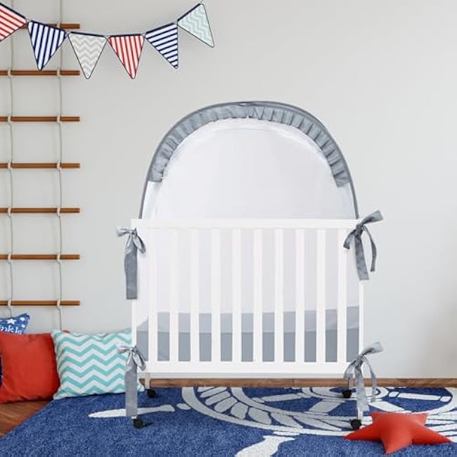 Baby Pack and Play Tent, Canopy to Keep Baby from Climbing Out, Crib Tent for Playard, Pop Up Mini Crib Tent Against Falls, R07s-blue