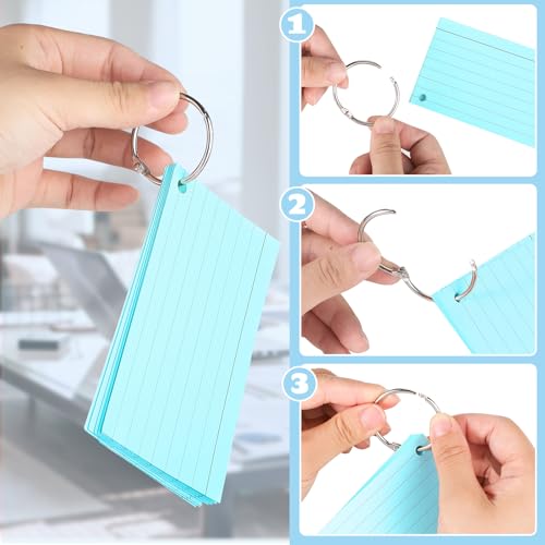 Karteikarten Box A6, 17.5 x 10.5 x 12cm KarteikartenBox inkl 240 A6 Karteikarten Bunt 12 Register 6 Ringen 2 Aufkleber 6 Etikett für Studenten Lernen Notizen