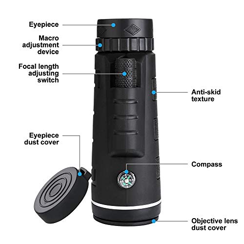 Yorten 40X60 Zoom Lens Optical Monocular Telescope Compass + Tripé + Clip Universal para telefone