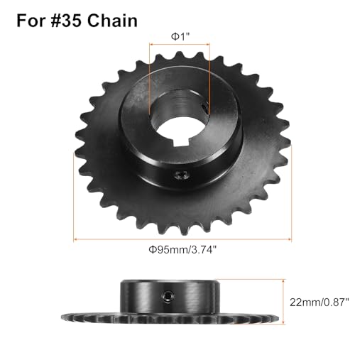 Image of uxcell #35 Chain Roller Sprocket B Type, 1 inch Bore 30 Tooth Single Strand Chain Sprocket, Carbon Steel, Keyway with Set Screws