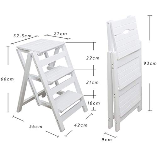 Folding Ladder Staircase, Multi-Functional Folding Solid Wood Ladder Stool, Step Stool Household Muliti-Color Stool Step Ladder Foldable Stepladder (White, 3)