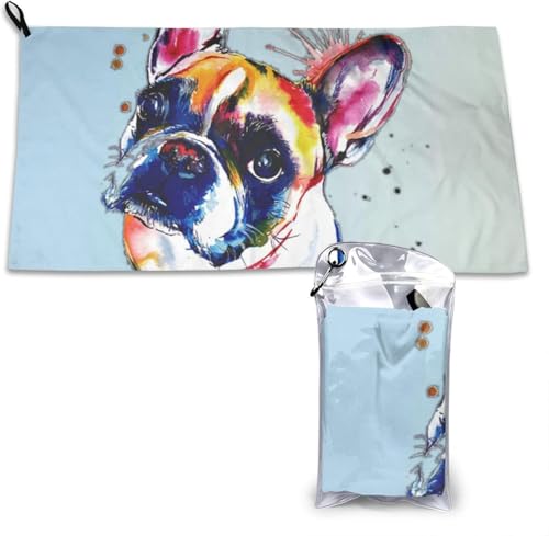 フレンチブルドッグの絵画 マイクロファイバースーパーソフト スイムビーチ高速吸水速乾 抗菌耐久性男女兼用タオル