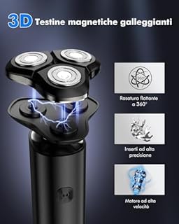 ETROBOT Rasoio Elettrico Barba Uomo, Rasoio Rotativo 3D con Dock di Ricarica, Regolabarba Uomo IPX7 con Display LED, Rasoio Impermeabile Wet & Dry Set 3 in 1.