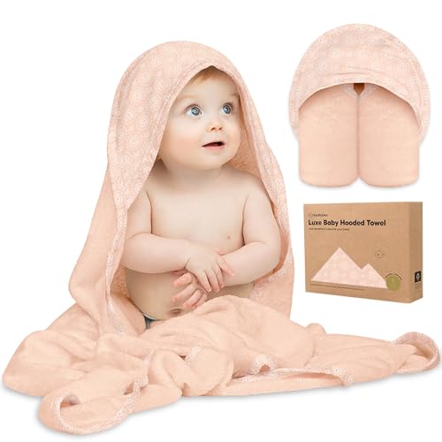 Image of KeaBabies Hooded Baby Towel for Newborn - Viscose Derived from Bamboo Large Baby Bath Towels with Hood for Boys, Girls, Toddler, Extra Absorbent & Soft Newborn Bath Essentials (Pink Crystal, Regular)