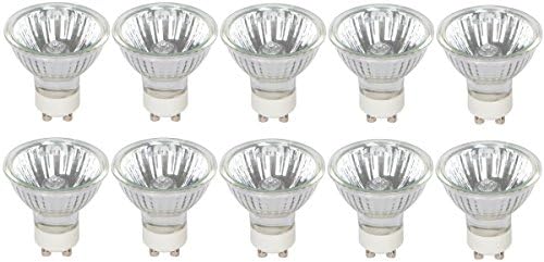 Simba Lighting Halogen GU10 35W Spotlight 120V MR16 with Glass Cover (10 Pack) Dimmable for NP5 Candle Warmer, Accent, Recessed, Track Lighting, Twist-N-Lock Twistline Base, Warm White 2700K