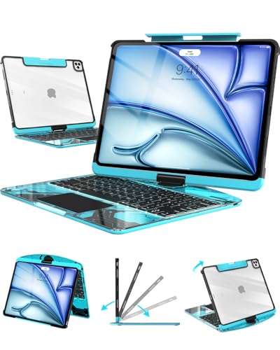 Image of Clear Keyboard Case for iPad Air 11 inch (M4 /M3 /M2, 2026 /2025 /2024) & iPad Pro 11 inch(1st /2nd /3rd /4th) & 10.9 inch iPad Air 4 /5th Gen, 7-Color Backlit Keyboard with Trackpad and 360Rotating, Blue