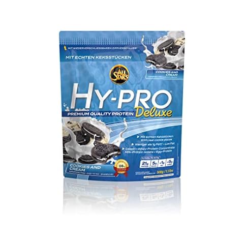 All Stars HY-PRO Deluxe Protein-Pulver 500g - Eiweiß-Pulver ohne Zuckerzusatz - Low-Fat Powder - hochwertige Mehrkomponenten-Proteine - cremiger Protein-Shake mit Cookies & Cream Flavour Cover