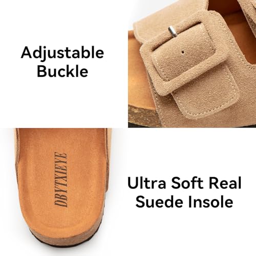 Summer Cork Footbed Slide sandals for women, Flat Sandals with Arch support,100% Genuine Leather4