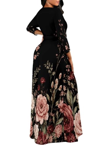Image of PinkPatty Women's Long Sleeve Maxi Dress Plus Size Casual V Neck Wrap Dress with Pockets&Belt