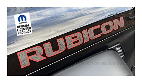 Decal Mods Rubicon Hood Graphic Decals Stickers fits Jeep Wrangler Rubicon JK (2007-2018) topo map Gray Fill with Black Lines red Outline (Set of 2) | FJ2I0