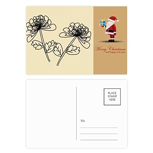 Cartes postales motif chrysanthème Père Noël dessinées main lot de 20 pour correspondance hiver
