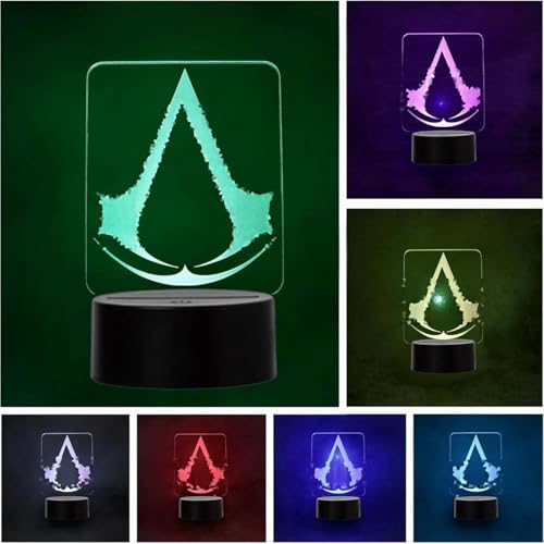 Lampe LED Assassins Creed Logo Changement de couleur USB Lumière de nuit et décoration Plastique