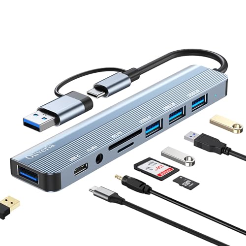 USB C Hub 8 en 2, adaptador multipuerto M-acbook USB Adaptador, USB Hub USB C con lector de tarjetas SD y TF, USB 3.0 y puertos USB 2.0, puerto tipo C, USB C Hub 3.0 para MacBook Air/Pro, Galaxy, iPad