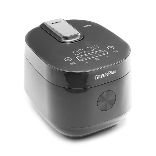 GreenPan Carb Reducing Electric Rice Cooker, 4 Cups Uncooked/8 Cooked Rice, 10 Presets, LED Display, Healthier Meals, Delay Timer, PFAS-Free Ceramic Nonstick Removable Bowl, Cool Touch, Steam, Graphite