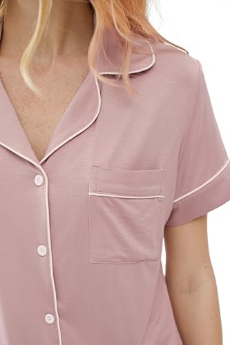 Image of Joyaria Bamboo Viscose Cooling Pajamas for Women Capri Button Front Pjs Set | Ideal for Night Sweats, Hot Sleeper Friendly, Breathable & Moisture Wicking, Short Sleeve Top