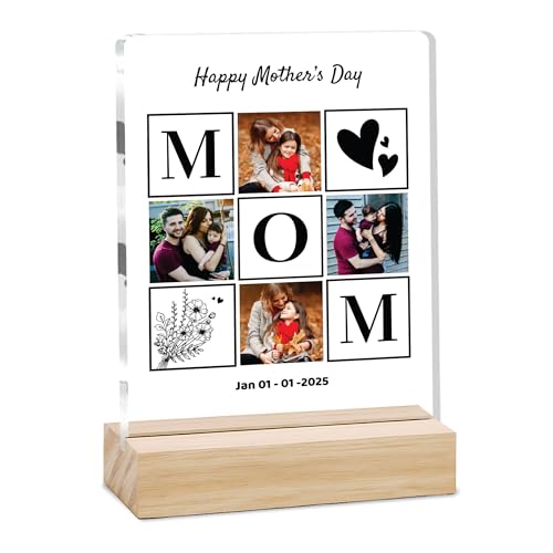 Image of Giftplease Customized Photo Frame With Wooden Stand | Personalised Printed Photo & Text Frame | Gift For Mom | Birthday | Mother's Day | (Transparent, 6x8 Inches, Tabletop) m 03