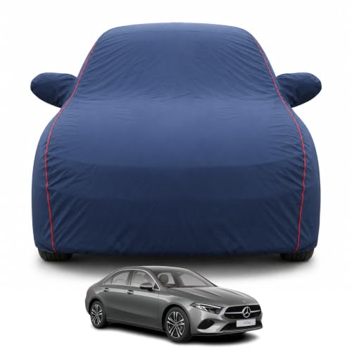 Image of Premium Car Cover for Mercedes A Class Model | Waterproof, UV & Dust Protection | Mirror & Antenna Pocket | Triple Stitched, Soft Inner Lining, Belt & Buckle (Navy Blue)