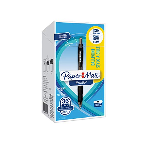 Paper Mate Profile Ballpoint Pens, Bold Point, Black, Box of 36