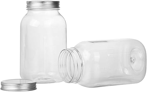 Miniatura 4 de Naivees Tarros Mason de 32 onzas de plástico transparente con tapas herméticas plateadas, paquete de 12 tarros de plástico para almacenamiento de