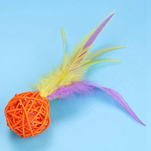 Ichiias 5 Pcs/Set Cat Toy Colorful Kitten Plush Rattan Balls With Feather Ring Bell #TOP2