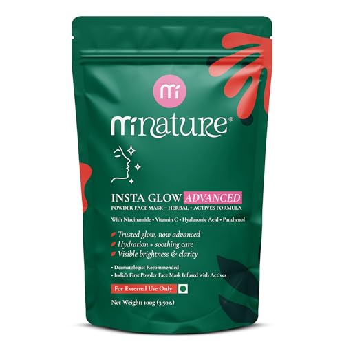 Mi Nature Insta Glow Advanced Powder | Herbal Face Mask with Niacinamide & Vitamin C | Multani Mitti, Rose Petal, Neem & Licorice Blend (100g)