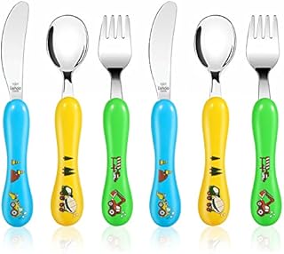 Lehoo Castle Childrens Cutlery, 6 Pcs Vehicles Toddler Cutlery Set Stainless Steel, Includes 2 x Childrens Forks/Knives/Spoons, Kids Knife and Fork Sets (Construction Vehicles x 6)
