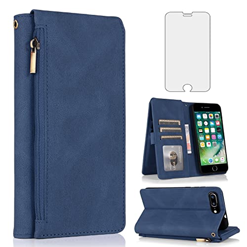 Funda cartera para iPhone 7 Plus y 8 Plus con cristal templado