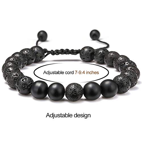 M Mooham Lava Rock Bracelet, Lava Rock Bead Black Matte Agate Stone Anxiety Bracelet, Men Stress Relief Yoga Beads Adjustable Aromatherapy Essential Oil Diffuser Healing Bracelets #TOP3