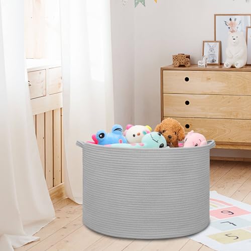Image of Cotton Rope Basket for Boys Kids, 87L Laundry Hamper, Light Gray