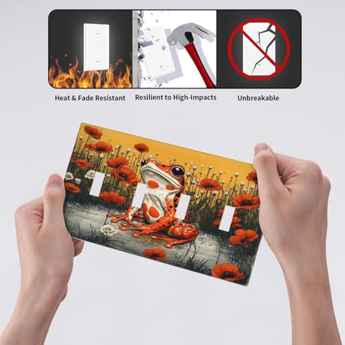 Decorative Light Switch Cover Plate Big Orange Frog Red Floral Wildflower 4 Gang Wall Plate Oversized Quad Toggle Switch Cover Plate Jumbo Faceplate for Home Decor