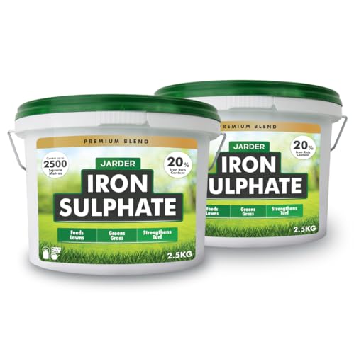 Jarder Iron Sulphate for Lawns 2.5KG x 2 - Feeds Lawns - Greens Grass - Strengthens Turf - 20% Rich Iron Content - Covers up to 5000 Square Metres