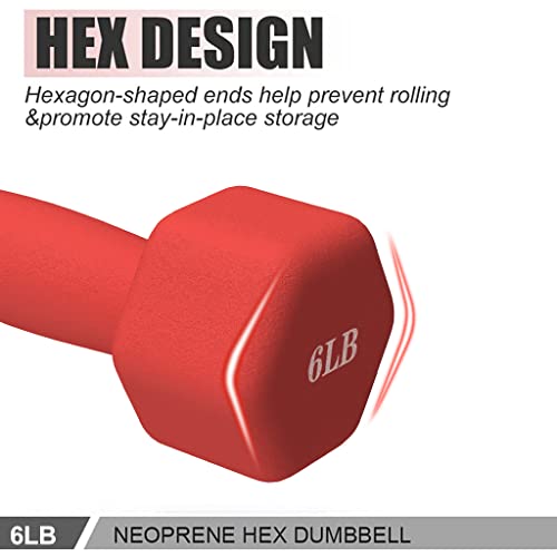 Jungaha 6Lb Dumbbells Set Of 2 Neoprene Coated Dumbbell Set Weight Set, Hex Shaped Heads Weights Dumbbells Set, Strength Training Equipment #TOP3