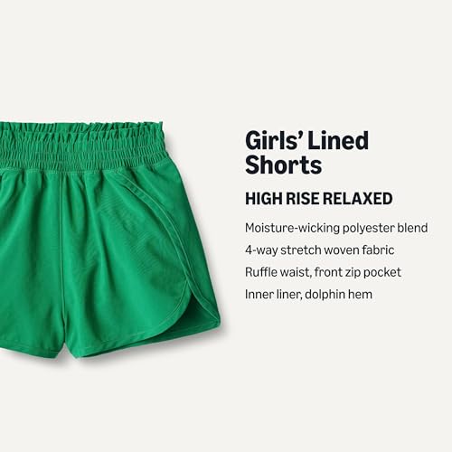 Image of Amazon Essentials Girls' High-Rise Athletic Performance Stretch Woven Shorts with Elastic Waistband