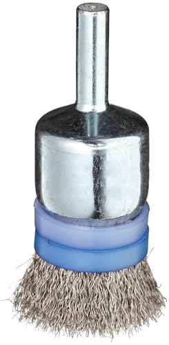 Image of Weiler 11112 0.006 inch Wire Size, 302 Stainless Steel Bristles, Banded, Solid End, Stem-Mounted Crimped Wire End Brush, Made in The USA (Pack of 10)