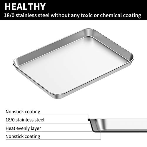 Baking Sheets 2 Pieces, Bastwe Cookie Sheets Set Stainless Steel Baking Pans Toaster Oven Tray Pans, Rectangle Size 12 × 10 × 1 Inch, Rustproof & Healthy & Easy Clean & Dishwasher Safe #TOP1