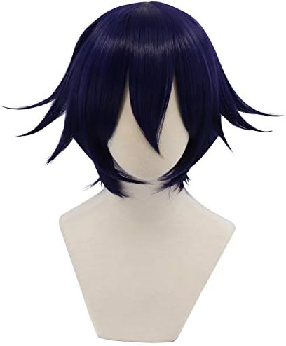 Cfalaicos 14.9'' Short Black Purple Anime Cosplay Wig Synthetic Hair With Bangs for Halloween Wig Party