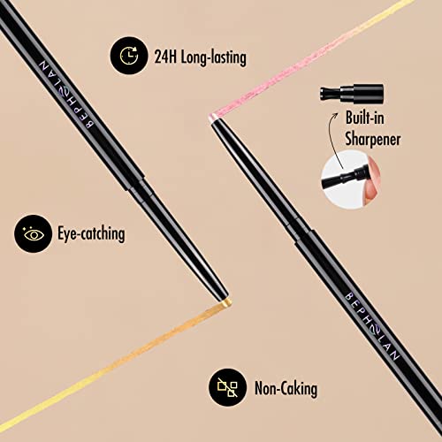 Bepholan Gold Brown Eyeliner Pencil,Colorful Waterproof Glitter Gel Eyeliner Pen,Korean Waterline Eyeliner Colorful Cream Bronze Smudge Proof Holographic Eye Liner(Golden Glitz) #TOP5