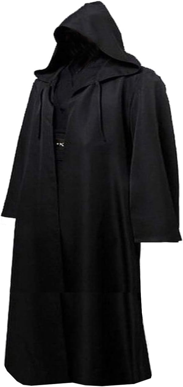 Mens TUNIC Hooded Robe Cloak Knight Fancy Cool Cosplay Costume, blk