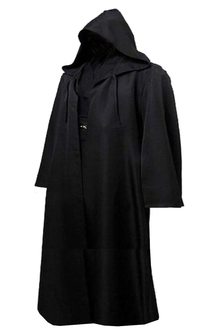 Mens TUNIC Hooded Robe Cloak Knight Fancy Cool Cosplay Costume, blk