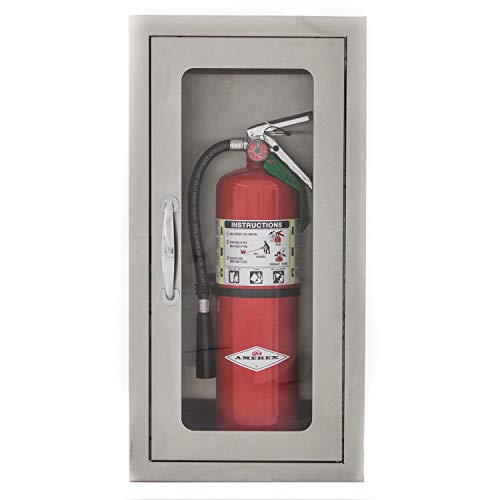 BBQGuys 14-Inch Stainless Steel Semi-Recessed 10 Lb. Fire Extinguisher Cabinet