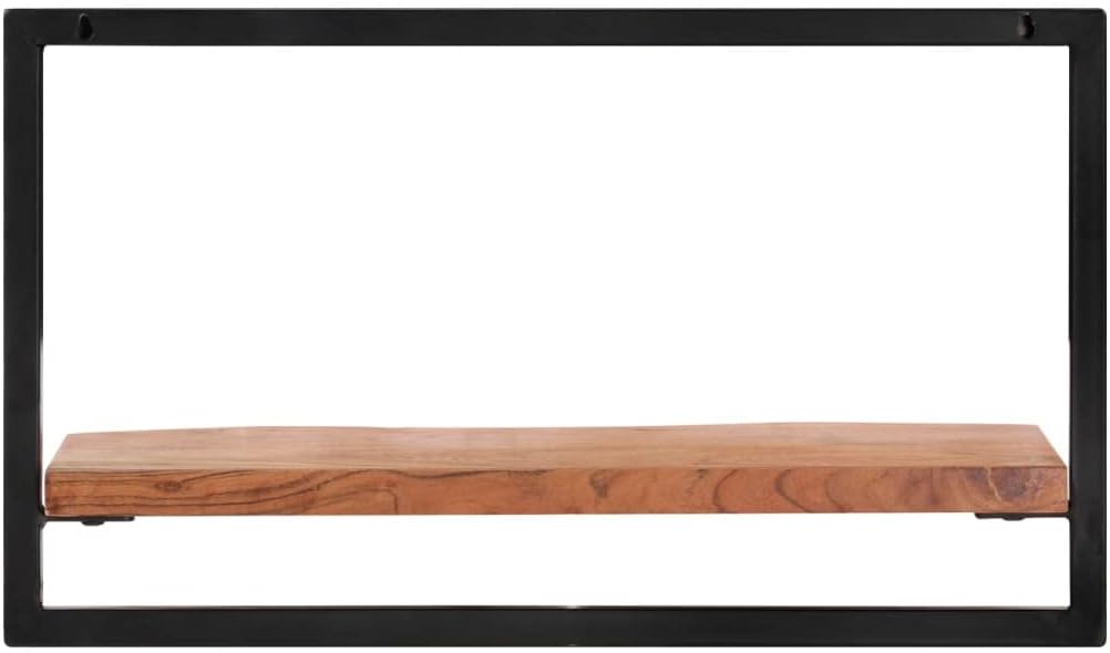 Wall Shelf Set of 2, Rustic Live Edge Solid Acacia Wood Floating Shelves with Matte Black Steel Frame for Living Room, Bathroom, Kitchen Wall Storage