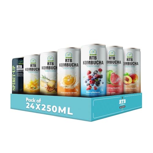 Image of RTB KOMBUCHA Health Drink Combo of 12-250ml Each [3(Mango, Orange, Guava, Pineapple, Peach, Mixed Berries, Spirulina)+ Mango, Berries, Spirulina] Helps in Immune System & Digestive System