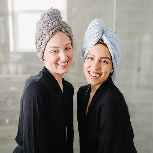 ROLSHOL Extra Large 4 Pack Microfiber Hair Towel Wrap for Women Super Absorbent & Quick Dry Hair Drying Towels with Button, Hair Turbans for Curly Hair Long & Short Hair - Anti-Frizz