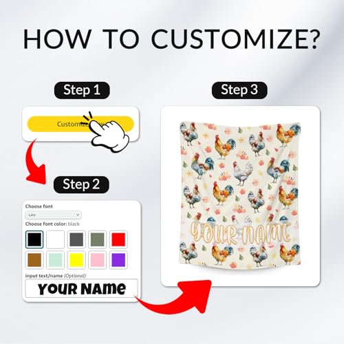 Custom Chicken Blanket, Cute Soft Throw Gifts for Grils Teens, Cozy Flannel Throw Blankets for Couch Office, 40"x50"