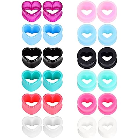 YOFANST 24pcs Soft Flexible Silicone Ear Tunnels Acrylic Heart Tunnels Piercing Gauges 12mm Cover