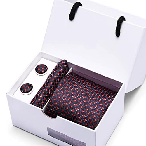 Set de corbata de seda geométrica con pañuelo y gemelos