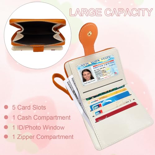 Image of Cute Print Wallet Blueberry Strawberry Cherry Wallet with Credit Card Slot Zipper Coin Pocket for Women Girls (ORANGE)
