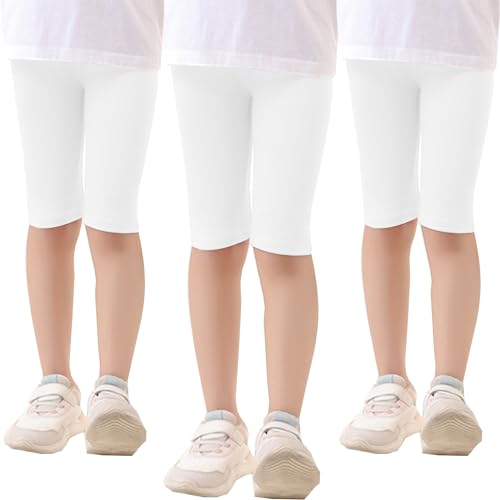 Kiench Girls Long Bike Shorts Cotton Knee Length Leggings Solid Pack of 3